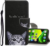 Voor iPhone 11 Pro Gekleurd tekeningpatroon Horizontaal leren flip-hoesje met houder & kaartsleuven & portemonnee (kleine kat)