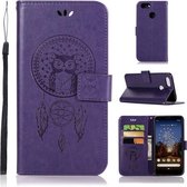 Windgong Uil Embossing Patroon Horizontale Flip Leren Case voor Google Pixel 3a, met houder & kaartsleuven & portemonnee (paars)