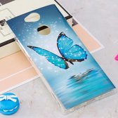 Voor Sony Xperia XA2 Noctilucent Blue Butterfly Pattern TPU Soft Back Case Beschermhoes