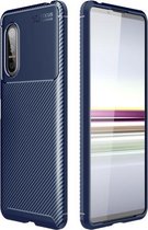 Voor Sony Xperia 5 II koolstofvezel textuur schokbestendig TPU-hoesje (blauw)