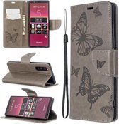 Voor Sony Xperia 5 / XZ5 Embossing Two Butterflies Pattern Horizontale Flip PU Leather Case met houder & kaartsleuf & portemonnee & lanyard (grijs)