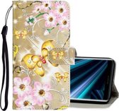 Voor Sony Xperia XZ5 3D Gekleurde Tekening Horizontale Flip PU Lederen Case met Houder & Kaartsleuven & Portemonnee (Gouden Vlinder)