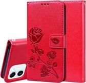 Rose reliëf horizontale flip PU lederen tas met houder & kaartsleuven & portemonnee voor iPhone 12 mini (rood)