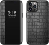 Krokodillentextuur Venster Horizontale lederen flip-hoes voor iPhone 12 Pro Max (zwart)