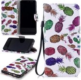 Voor Samsung Galaxy A8 (2018) Gekleurd tekeningpatroon Horizontaal Flip TPU + PU lederen tas met houder & kaartsleuven & portemonnee & lanyard (gekleurde ananas)