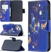 Voor iPhone 12 Pro Max Gekleurd tekeningpatroon Horizontaal leren flip-hoesje met houder & kaartsleuven & portemonnee (paarse vlinder)