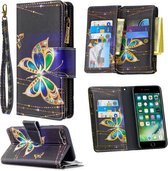 Voor iPhone 8 Plus & 7 Plus Gekleurd Tekening Patroon Rits Horizontaal Flip Leren Case met Houder & Kaartsleuven & Portemonnee (Grote Vlinder)