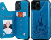 Voor iPhone 11 Pro Max Skull Head Embossing Pattern Schokbestendige beschermhoes met houder & kaartsleuven & portemonnee (blauw)