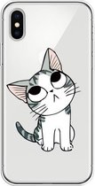 Voor iPhone X / XS gekleurd tekeningpatroon zeer transparant TPU beschermhoes (kat)