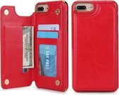Voor iPhone 6 Plus / 6s Plus / 7 Plus / 8 Plus POLA TPU + PC-beplating Volledige dekking Beschermhoes met houder & kaartsleuven en fotolijst (rood)
