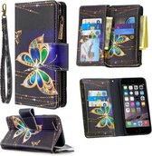 Voor iPhone 6s & 6 gekleurde tekening patroon rits horizontale flip lederen tas met houder & kaartsleuven & portemonnee (grote vlinder)