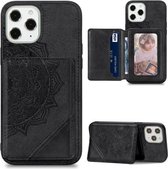 Voor iPhone 12 Pro Max Mandala reliëf magnetisch stoffen hoesje met houder & kaartsleuven & portemonnee & fotolijst (zwart)