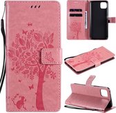 Voor Huawei Enjoy 20 5G Boom & Kat Patroon Geperst Afdrukken Horizontale Flip PU Lederen Case met Houder & Kaartsleuven & Portemonnee & Lanyard (Roze)