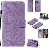 Voor Huawei P Smart 2020 Kant Bloem Embossing Patroon Horizontale Flip Leren Case, met Houder & Kaartsleuven & Portemonnee & Fotolijst & Lanyard (Paars)