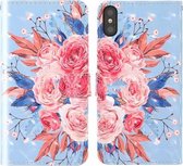 Voor iPhone X 3D-schilderij Gekleurd tekeningpatroon Horizontaal Flip TPU + PU-lederen hoes met houder & kaartsleuven & portemonnee & lanyard (gekleurde bloemen)