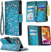 Voor iPhone 11 Pro Gekleurde Tekening Patroon Rits Horizontale Flip Leren Case met Houder & Kaartsleuven & Portemonnee (Pruimenbloesem)