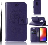 Windgong Uil Embossing Patroon Horizontale Flip Leren Case met Houder & Kaartsleuven & Portemonnee Voor Motorola Moto G7 (Paars)