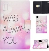 Voor Huawei MediaPad M6 10.8 Gekleurde Tekening Elektrisch Geperst Horizontale Flip Lederen Case, met Houder & Kaartsleuven (Roze Achtergrond Engels)