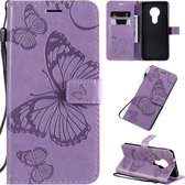 Voor Nokia 7.2 Pressed Printing Butterfly Pattern Horizontale Flip PU lederen tas met houder & kaartsleuven & portemonnee & lanyard (paars)