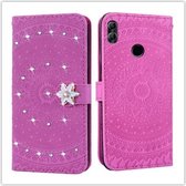 Voor Huawei Honor 10 Lite Geperst Afdrukken Steken boorpatroon Horizontaal Flip PU-lederen Case met Houder & Kaartsleuven & Portemonnee & & Lanyard (Violet)