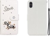 Voor iPhone X horizontale flip effen kleur strass lederen tas met kaartsleuf & portemonnee & houder (Trojan)