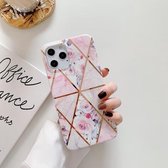 Plating Splicing Pattern Soft TPU beschermhoes voor iPhone 12 Pro Max (stiksels van roze bloemen)
