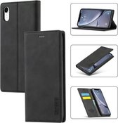 LC.IMEEKE Sterk magnetisme Ultradunne horizontale flip schokbestendige matte TPU + PU lederen tas met houder & kaartsleuven en portemonnee voor iPhone XR (zwart)