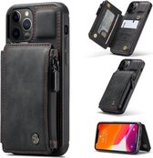 CaseMe C20 multifunctionele pc + TPU beschermhoes met houder & kaartsleuf & portemonnee voor iPhone 12 Pro Max (zwart)