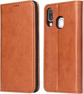 Fierre Shann Dermis Texture PU + TPU horizontale flip lederen tas met houder & kaartsleuven en portemonnee voor Galaxy A40 (bruin)