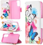 Voor Samsung Galaxy S21 5G Gekleurde Tekening Patroon Horizontale Flip Leren Case met Houder & Kaartsleuven & Portemonnee (Vlinder)