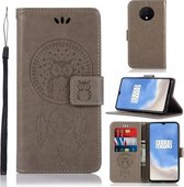 Voor OnePlus 7T Windgong Uil Embossing Patroon Horizontale Flip Leren Case met Houder & Kaartsleuven & Portemonnee (Grijs)