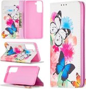 Voor Samsung Galaxy S30 Gekleurde Tekening Patroon Onzichtbare Magnetische Horizontale Flip PU Lederen Case met Houder & Kaartsleuven & Portemonnee (Twee Vlinders)