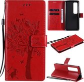 Voor Xiaomi Mi 10 Ultra Tree & Cat Pattern Pressed Printing Horizontale Flip PU lederen tas met houder & kaartsleuven & portemonnee & lanyard (rood)