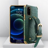 Gegalvaniseerde TPU-lederen tas met krokodillenpatroon met polsband voor Samsung Galaxy S20 + (groen)