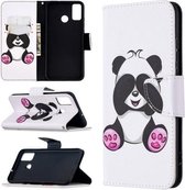 Voor Huawei Honor 9X Lite Gekleurde Tekening Patroon Horizontale Flip Leren Case met Houder & Kaartsleuven & Portemonnee (Verlegen Panda)