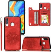 Voor Huawei P30 Lite Mandala in reliëf gemaakt PU + TPU-hoesje met houder & kaartsleuven & fotolijst en riem (rood)