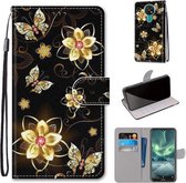 Voor Nokia 7.2 Gekleurde Tekening Cross Textuur Horizontale Flip PU Lederen Case met Houder & Kaartsleuven & Portemonnee & Lanyard (Goud Diamant Vlinder)