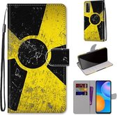 Voor Huawei P smart 2021 / Y7a Gekleurde Tekening Cross Textuur Horizontale Flip PU Lederen Case met Houder & Kaartsleuven & Portemonnee & Lanyard (Geel Zwart Logo)