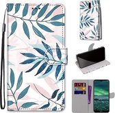 Voor Nokia 2.3 Gekleurde Tekening Cross Textuur Horizontale Flip PU Lederen Case met Houder & Kaartsleuven & Portemonnee & Lanyard (Roze Groen Blad)