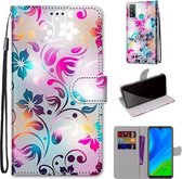 Voor Huawei P smart 2020 Gekleurde Tekening Cross Textuur Horizontale Flip PU Lederen Case met Houder & Kaartsleuven & Portemonnee & Lanyard (Gradient Kleurrijke Bloem)