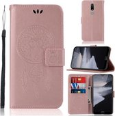 Voor Nokia 2.4 Windgong Uil Embossing Patroon Horizontale Flip Leren Case, met Houder & Kaartsleuven & Portemonnee (Rose Goud)