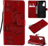 Voor Motorola Edge + 3D vlinders reliëfpatroon horizontale flip lederen tas met houder & kaartsleuf & portemonnee (rood)