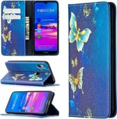 Voor Huawei Y6 (2019) Gekleurde Tekening Patroon Onzichtbare Magnetische Horizontale Flip PU Lederen Case met Houder & Kaartsleuven & Portemonnee (Gouden Vlinders)