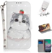 Voor Nokia 3.4 3D Gekleurde Tekening Horizontale Flip Leren Case met Houder & Kaartsleuven & Portemonnee & Lanyard (Leuke Kat)
