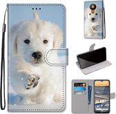 Voor Nokia 5.3 Gekleurde Tekening Cross Textuur Horizontale Flip PU Lederen Case met Houder & Kaartsleuven & Portemonnee & Lanyard (Sneeuw Puppy)