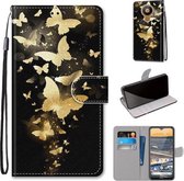 Voor Nokia 5.3 Gekleurde Tekening Cross Textuur Horizontale Flip PU Lederen Case met Houder & Kaartsleuven & Portemonnee & Lanyard (Golden Butterfly Group)