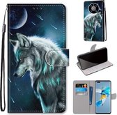 Voor Huawei Mate 40 Pro Gekleurde Tekening Cross Textuur Horizontale Flip PU Lederen Case met Houder & Kaartsleuven & Portemonnee & Lanyard (Peinzende Wolf)