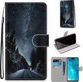 Voor Huawei Honor 9X Lite Gekleurde Tekening Cross Textuur Horizontale Flip PU Lederen Case met Houder & Kaartsleuven & Portemonnee & Lanyard (Mountain Road Sterrenhemel)