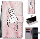 Voor Nokia 5 Gekleurde Tekening Cross Textuur Horizontale Flip PU Lederen Case met Houder & Kaartsleuven & Portemonnee & Lanyard (Roze Handen Hart)
