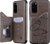 Voor Galaxy S20 Butterfly Embossing Pattern Schokbestendige beschermhoes met houder & kaartsleuven & fotolijst (grijs)